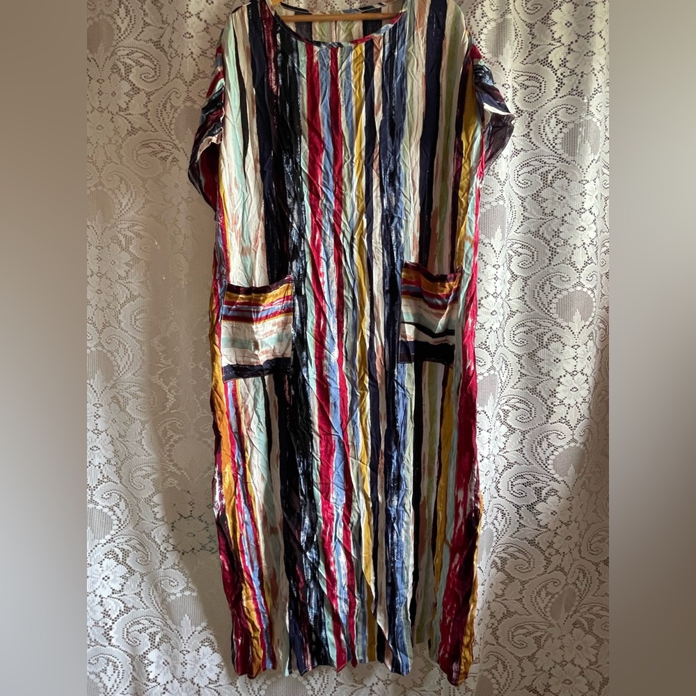 Oversized Striped Artsy Multicolor Midi Maxi Plus Size Dress Women’s 4X